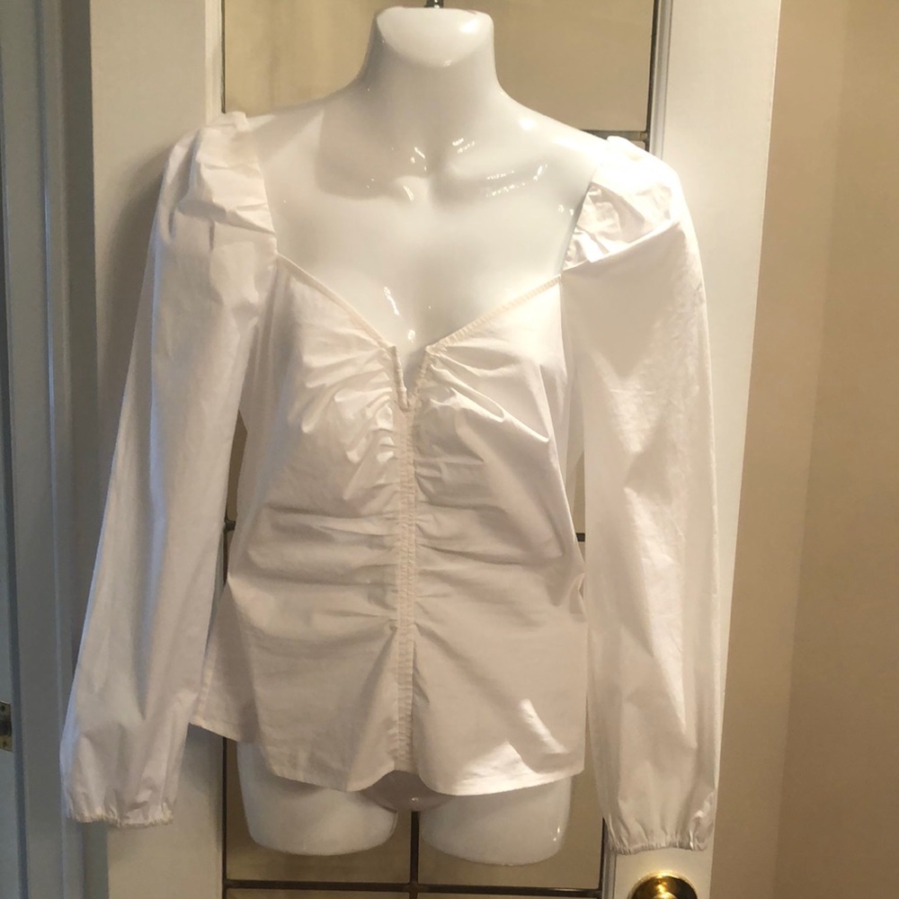 Veronica Beard White Ruched Long-Sleeve Top